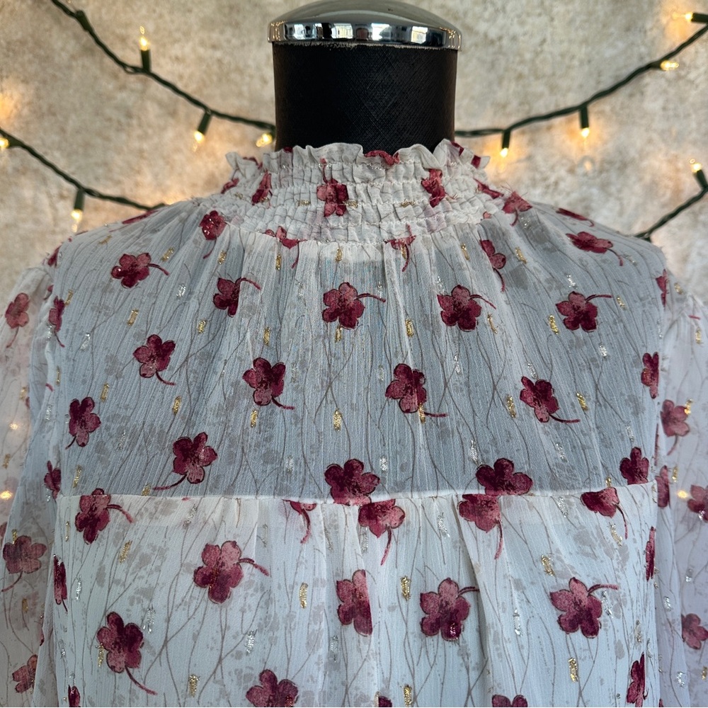 Monteau ruffled Floral Sheer Blouse - Picture 2 of 8